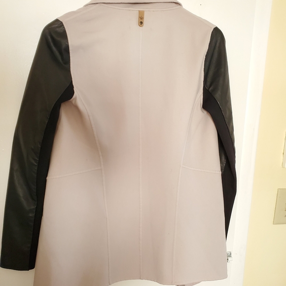 NWT$750 Mackage Shea Vane Draped Wrap Leather-Sleeve Wool Coat Jacket - Picture 16 of 16